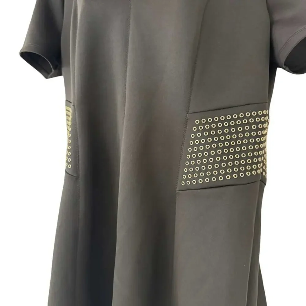Michael Kors Womens Black Scuba Knit Studded V-Neck Mini Dress Stretch sz XL